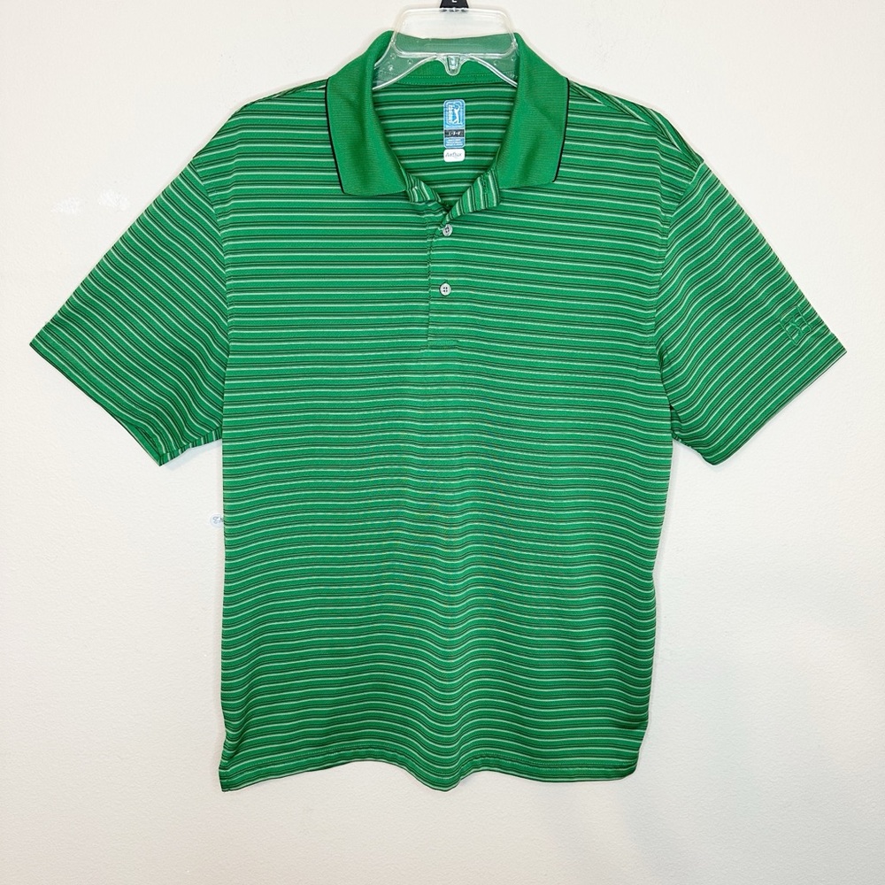 PGA Tour Men’s Green Black Stripe Airflux Golf Shirt - size L